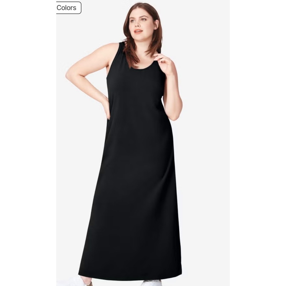 Ellos Womens Black Cotton Spandex Scoop Neck Sleeveless‎ A-Line Maxi Dress Sz 4X